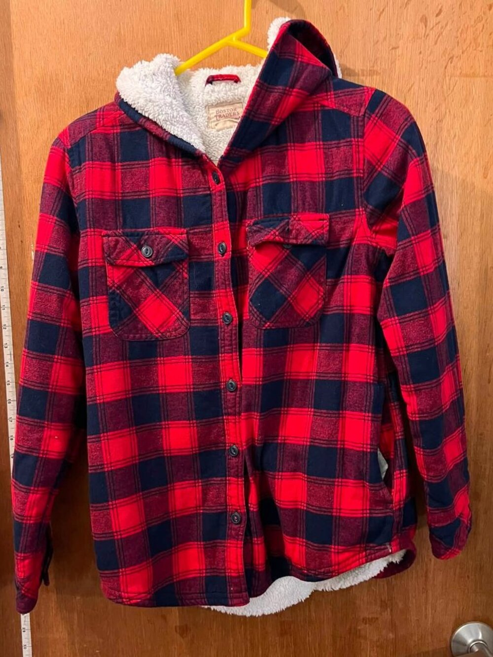 🐻Size S - Boston Traders - Red and Black Buffalo Plaid Lined Hoodie Jacket